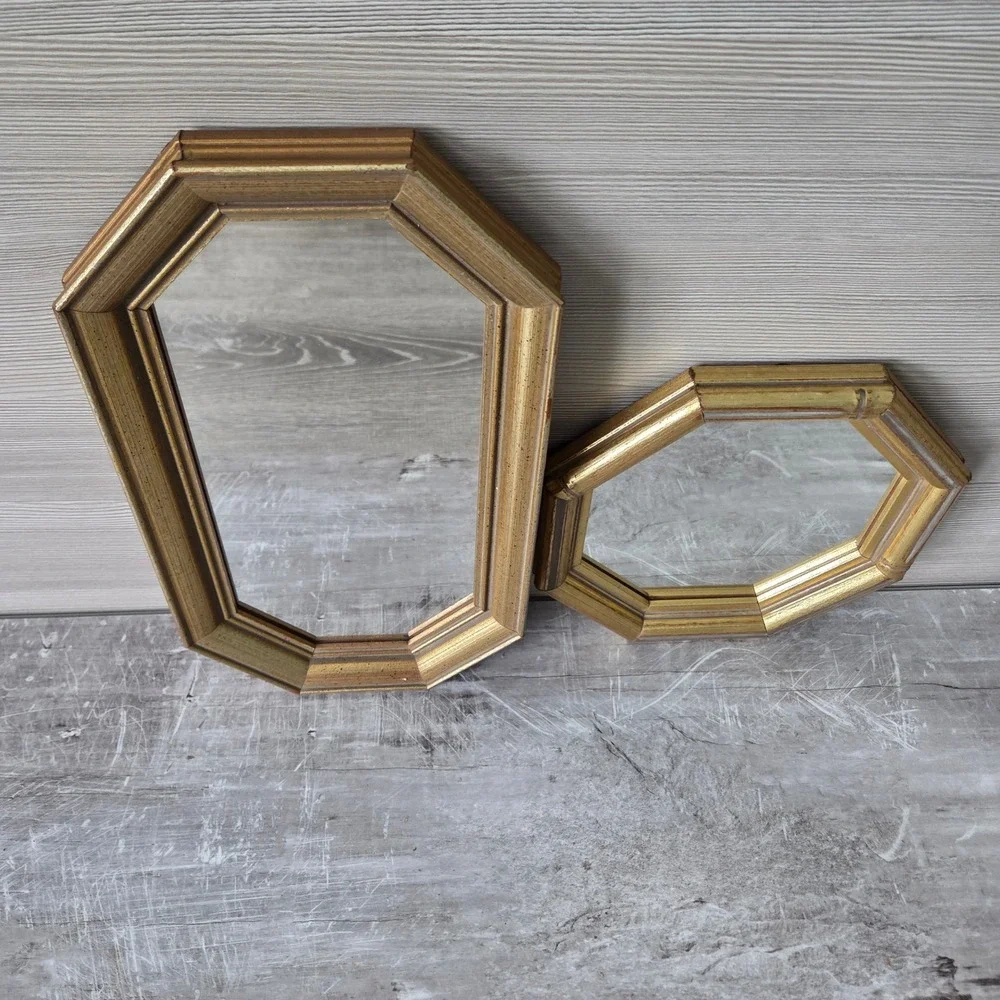 Vintage Gold Octagon Mirror Set 2 Fleck Bros Hollywood Regency MCM Wall Decor